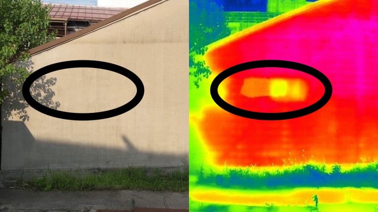 赤外線カメラによる壁面内部の剥離や雨漏りなどの可視化